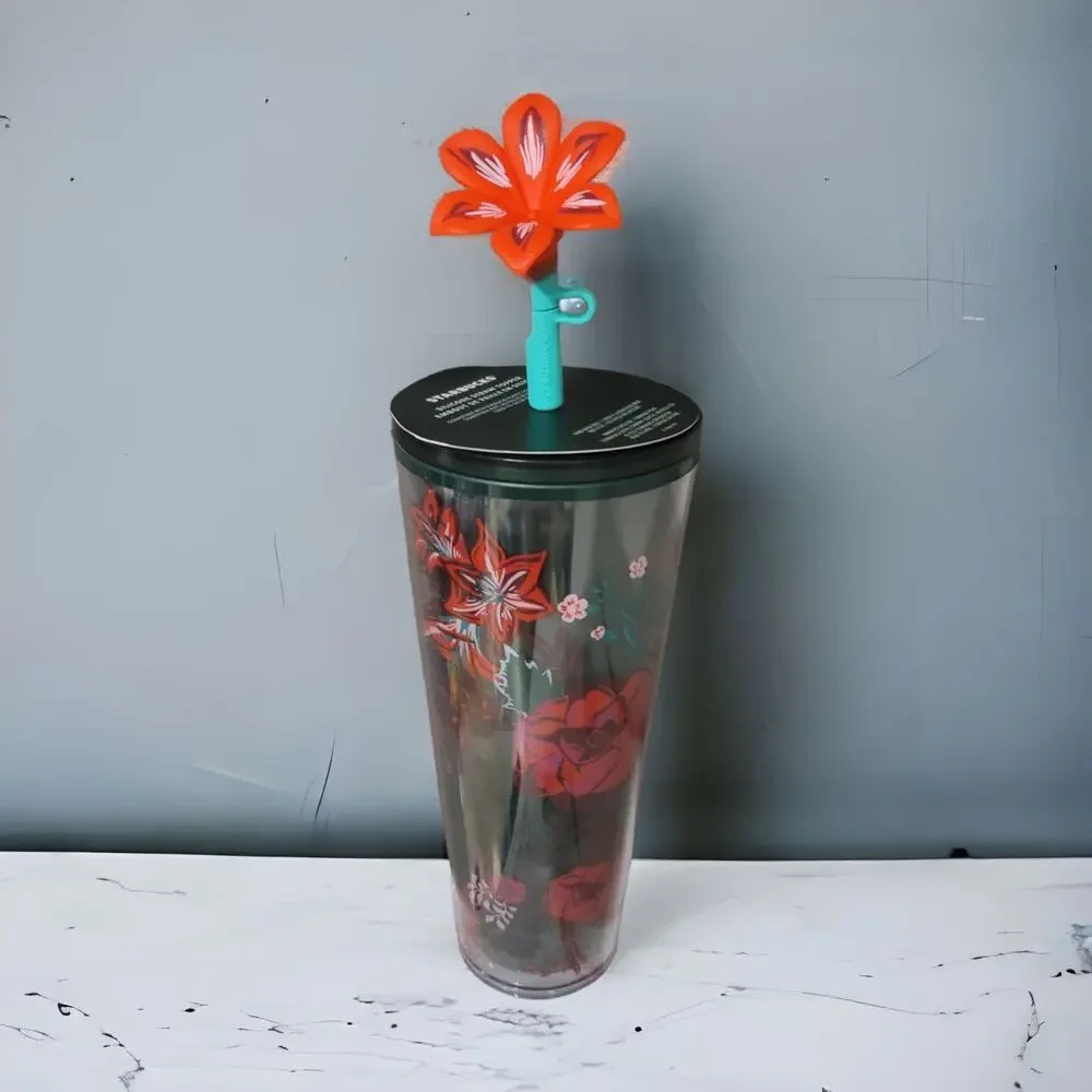 Starbucks 2022 Holiday Enchanted Forest Poinsettia Tumbler Flower Straw Topper